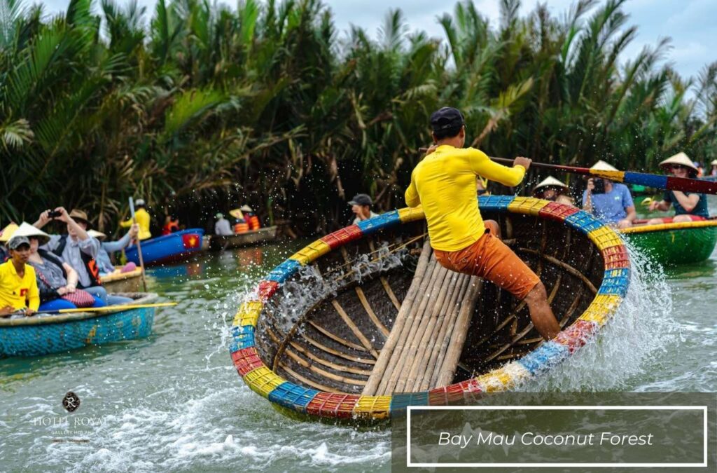 Watching basket boat dance performance at Bay Mau Coconut Forest
