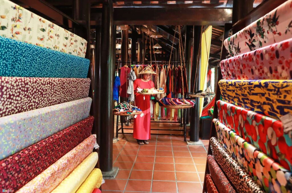 The museum showcases traditional Vietnamese silk textiles.