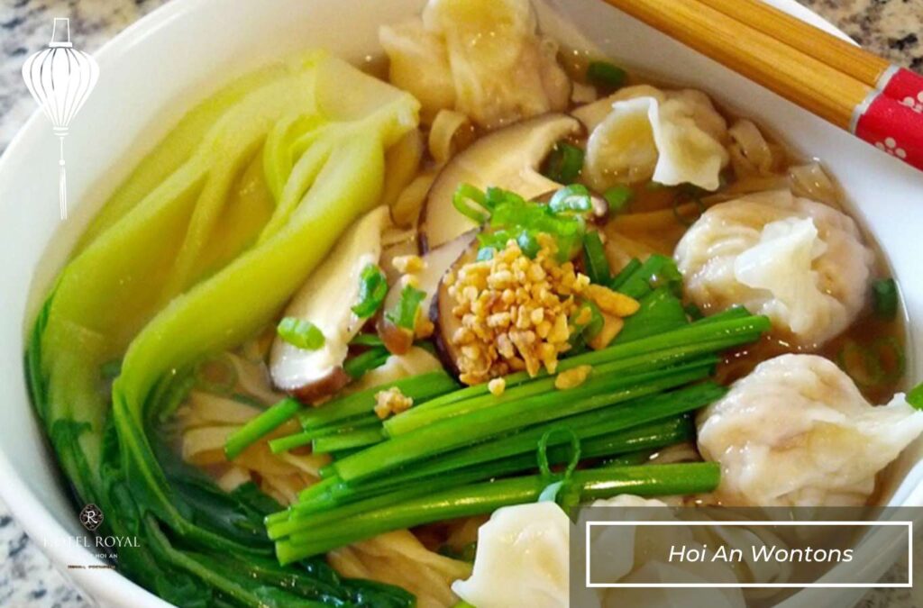 Hoi An Wontons have a thin wrapper filled with minced pork and fresh shrimp.