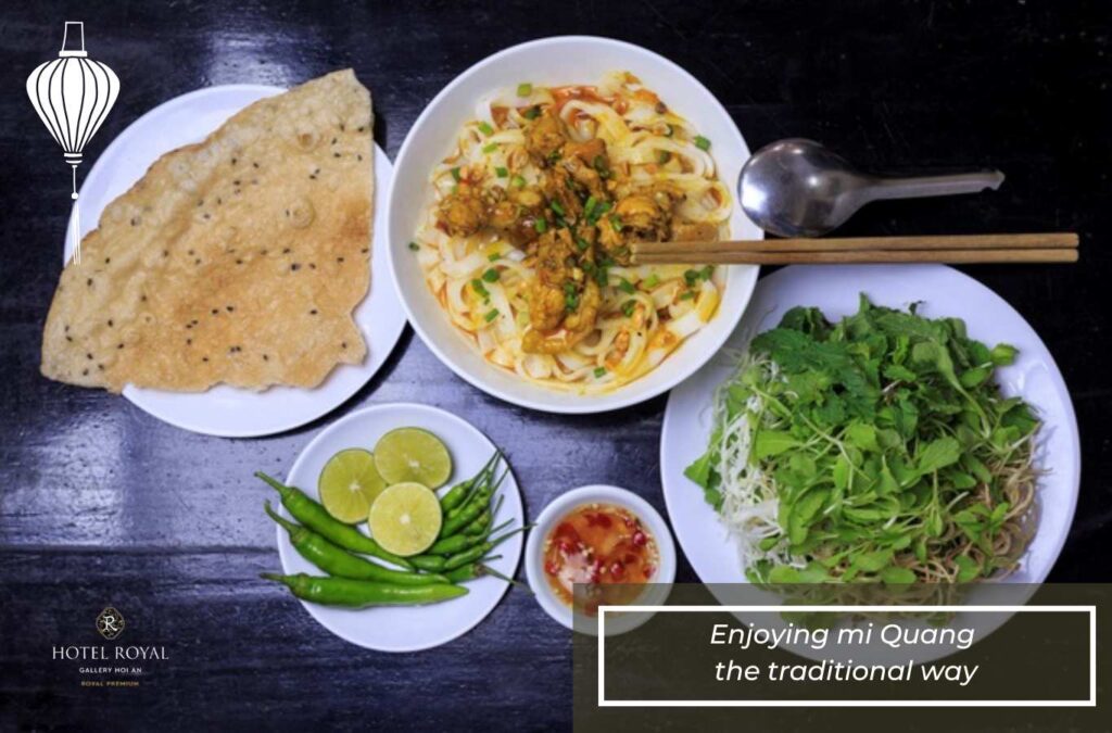 Enjoying mi Quang the traditional way