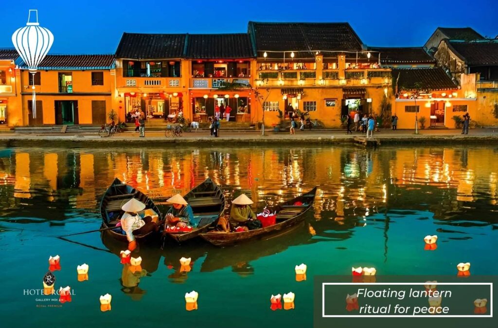 Participating in the floating lantern ritual for peace at the festival
